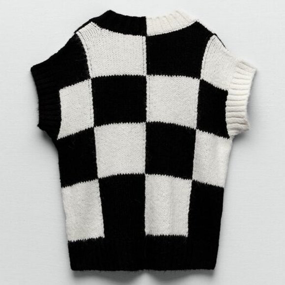 Zara Check Knit Sweater Vest ASO Wednesday Addams - Picture 7 of 15